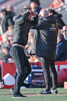 280226 - Fleetwood Town v Newport County - Sky Bet League 2 - Newport manager Christian Fuchs reaction to on pitch play