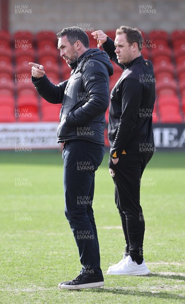 280226 - Fleetwood Town v Newport County - Sky Bet League 2 - Newport manager Christian Fuchs and assistant manager Mark Smith before the game