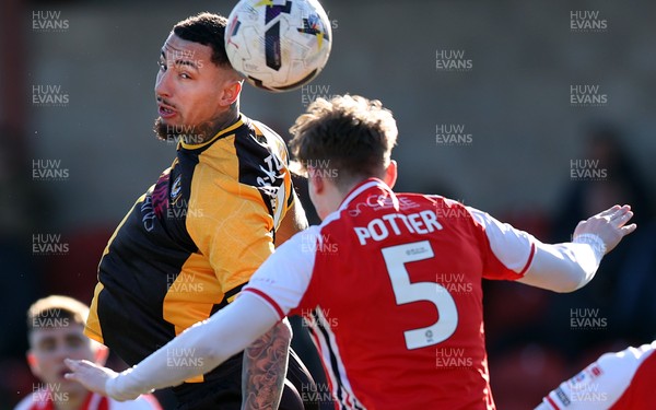 280226 - Fleetwood Town v Newport County - Sky Bet League 2 - Courtney Baker-Richardson of Newport and Finley Potter of Fleetwood