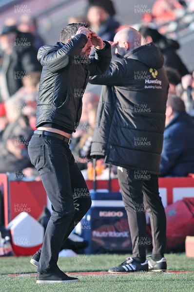 280226 - Fleetwood Town v Newport County - Sky Bet League 2 - Newport manager Christian Fuchs reaction to on pitch play