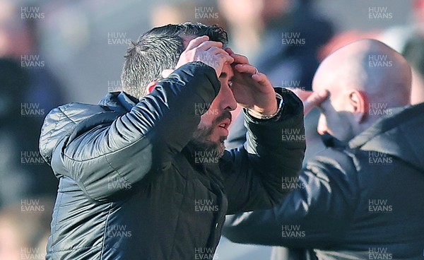 280226 - Fleetwood Town v Newport County - Sky Bet League 2 - Newport manager Christian Fuchs reaction to on pitch play