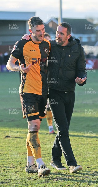 280226 - Fleetwood Town v Newport County - Sky Bet League 2 - Newport manager Christian Fuchs with Ryan Delaney of Newport at the end of the match