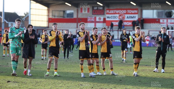 280226 - Fleetwood Town v Newport County - Sky Bet League 2 - Team applaud the travelling fans at the end of the match