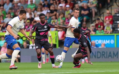 250726 - Forest Green Rovers v Cardiff City, Pre-Season Friendly - David Turnbull of Cardiff City takes on Emeka Obi of Forest Green Rovers