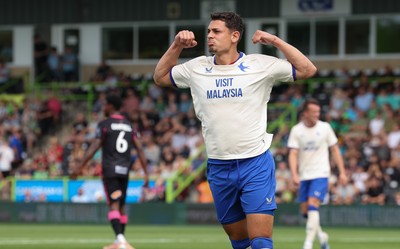 250726 - Forest Green Rovers v Cardiff City, Pre-Season Friendly - Yousef Salech of Cardiff City celebrates after scoring the fourth goal