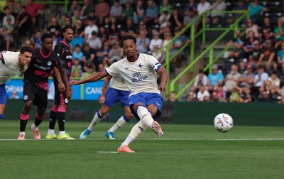 250726 - Forest Green Rovers v Cardiff City, Pre-Season Friendly - Chris Willock of Cardiff City scores from the penalty spot