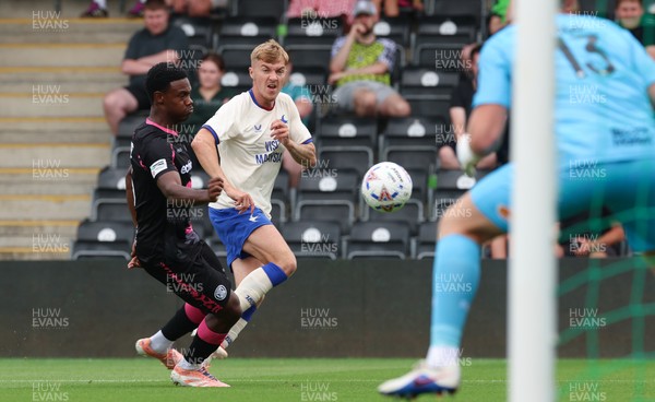250726 - Forest Green Rovers v Cardiff City, Pre-Season Friendly - Joel Bagan of Cardiff City fires a shot at goal