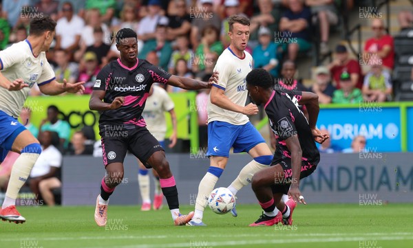 250726 - Forest Green Rovers v Cardiff City, Pre-Season Friendly - David Turnbull of Cardiff City takes on Emeka Obi of Forest Green Rovers