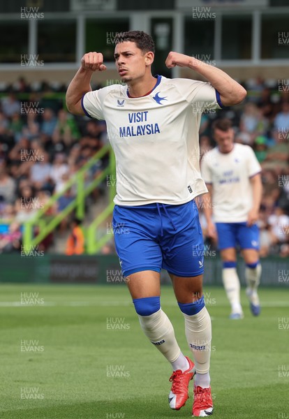 250726 - Forest Green Rovers v Cardiff City, Pre-Season Friendly - Yousef Salech of Cardiff City celebrates after scoring the fourth goal