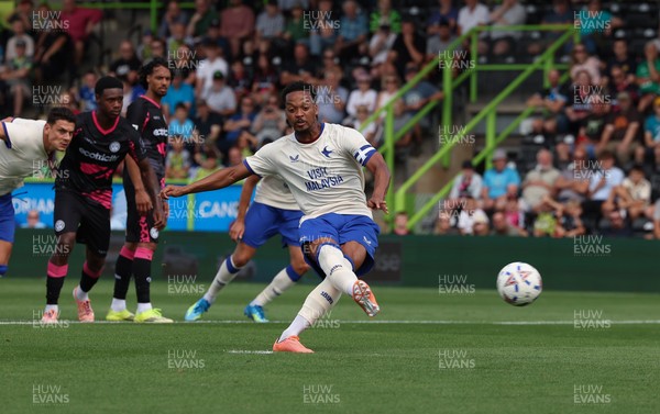 250726 - Forest Green Rovers v Cardiff City, Pre-Season Friendly - Chris Willock of Cardiff City scores from the penalty spot