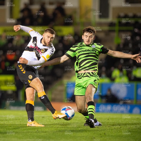 011220 - Forest Green Rovers v Newport County - Sky Bet League 2 - Brandon Copper of Newport County shoots under pressure from Daniel Sweeney of Forest Green