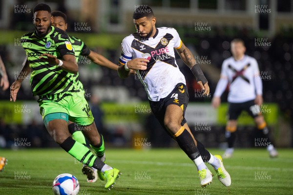 011220 - Forest Green Rovers v Newport County - Sky Bet League 2 - Joss Labadie of Newport County holds off Jamille Matt of Forest Green
