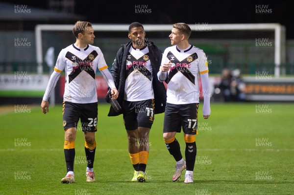 011220 - Forest Green Rovers v Newport County - Sky Bet League 2 - Mickey Demetriou of Newport County, Tristan Abrahams of Newport County and Scot Bennett of Newport County