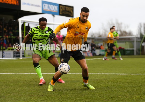 050222 - Forest Green Rovers v Newport County, Sky Bet League 2 - Courtney Baker-Richardson of Newport County holds off Udoka Godwin-Malife of Forest Green Rovers
