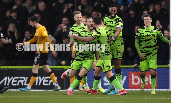 050222 - Forest Green Rovers v Newport County, Sky Bet League 2 - Kane Wilson of Forest Green Rovers and Mathew Stevens of Forest Green Rovers celebrate after scoring the opening goal