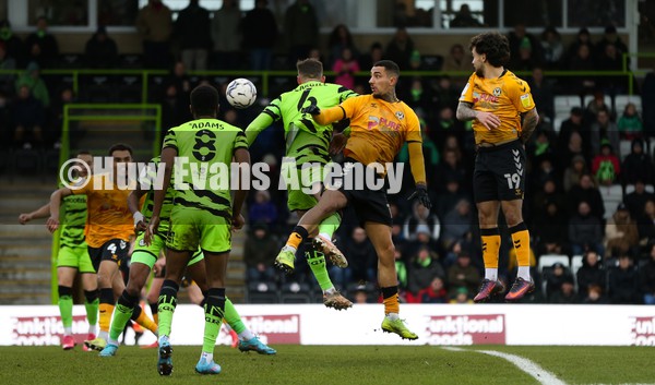 050222 - Forest Green Rovers v Newport County, Sky Bet League 2 - Courtney Baker-Richardson of Newport County looks to head the ball forward