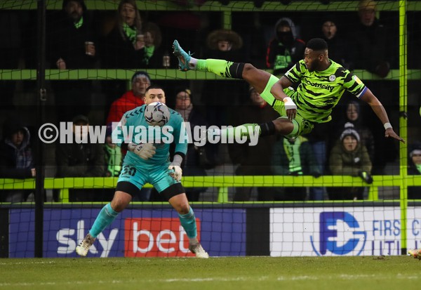050222 - Forest Green Rovers v Newport County, Sky Bet League 2 - Jamille Matt of Forest Green Rovers makes a spectacular attempt to get a shot at goal