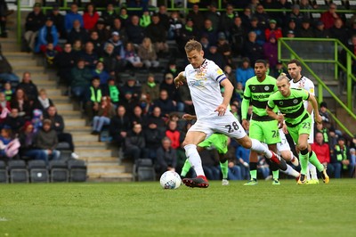 061018 - Forest Green Rovers v Newport County - EFL SkyBet League 2 - Mickey Demetriou of Newport County takes a penalty