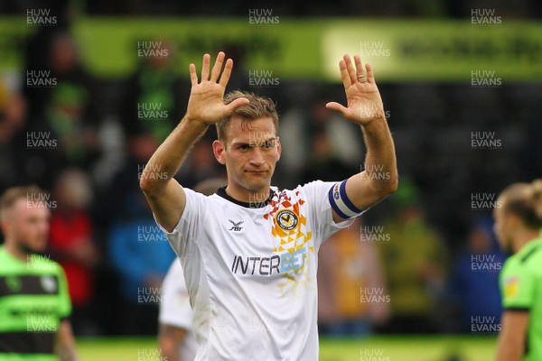 061018 - Forest Green Rovers v Newport County - EFL SkyBet League 2 - Mickey Demetriou of Newport County applauds the travelling fans at the end of the game