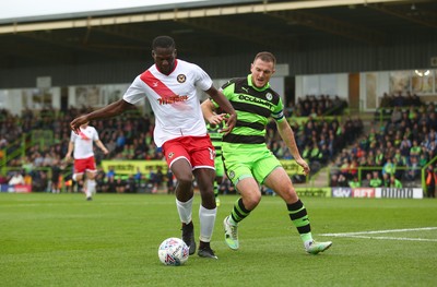 141017 Forest Green Rovers v Newport County - EFL SkyBet League 2 - Frank Nouble of Newport County takes on Lee Collins of Forest Green Rovers 