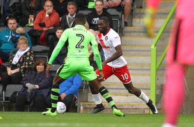141017 Forest Green Rovers v Newport County - EFL SkyBet League 2 - Frank Nouble of Newport County takes on Dale Bennett of Forest Green Rovers