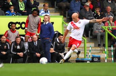141017 Forest Green Rovers v Newport County - EFL SkyBet League 2 - Manager of Newport County Mike Flynn looks on