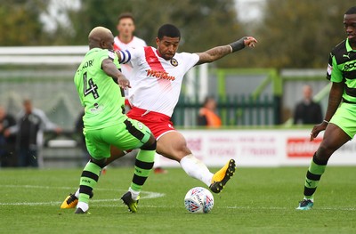 141017 Forest Green Rovers v Newport County - EFL SkyBet League 2 - Joss Labadie of Newport County tackles Drissa Traore of Forest Green Rovers