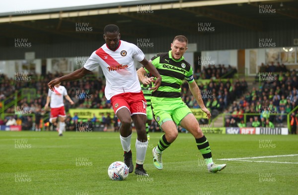 141017 Forest Green Rovers v Newport County - EFL SkyBet League 2 - Frank Nouble of Newport County takes on Lee Collins of Forest Green Rovers 