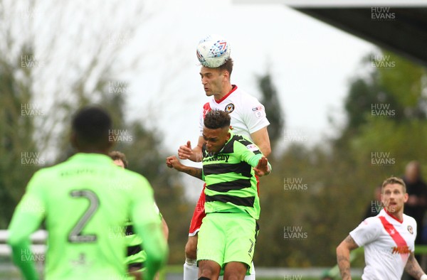 141017 Forest Green Rovers v Newport County - EFL SkyBet League 2 - Micky Demetriou of Newport County beats Keanu Marsh-Brown of Forest Green Rovers