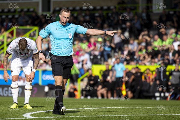 190823 - Forest Green Rovers v Newport County - Sky Bet League 2 - Referee Scott Jackson awards a penalty to Newport County 