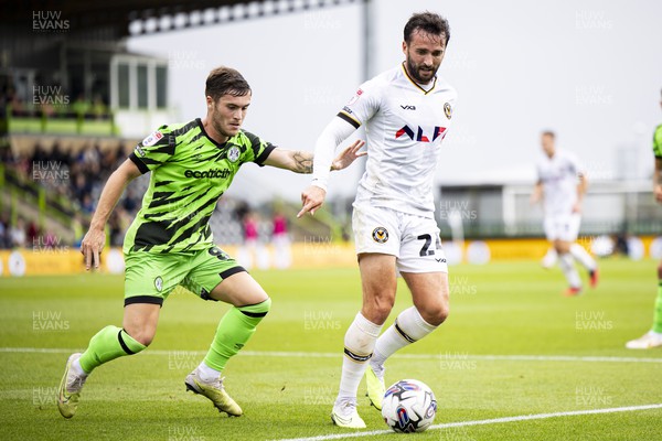 190823 - Forest Green Rovers v Newport County - Sky Bet League 2 - Aaron Wildig of Newport County in action against Charlie McCann of Forest Green Rovers