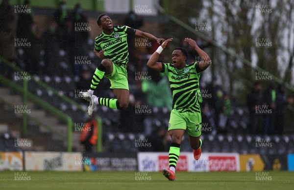 230521 - Forest Green Rovers v Newport County - SkyBet League Two Play off Semi-Final, Second Leg - Ebrima Adams of Forest Green Rovers celebrates after he scores the first goal