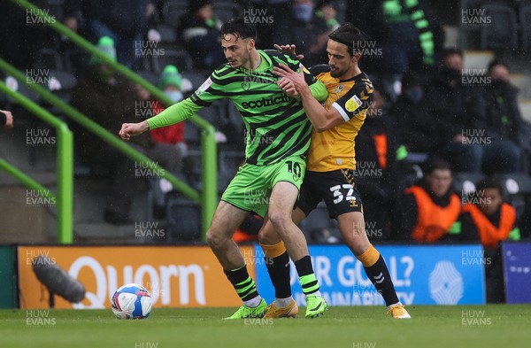 230521 - Forest Green Rovers v Newport County - SkyBet League Two Play off, Second Leg - Liam Shephard of Newport County challenges Aaron Collins of Forest Green Rovers