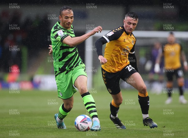 230521 - Forest Green Rovers v Newport County - SkyBet League Two Play off, Second Leg - Kane Wilson of Forest Green Rovers holds off Anthony Hartigan of Newport County