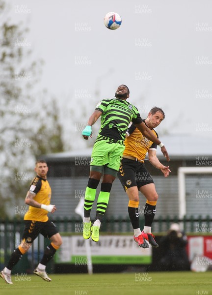 230521 - Forest Green Rovers v Newport County - SkyBet League Two Play off, Second Leg - Jamille Matt of Forest Green Rovers and Matty Dolan of Newport County compete for the ball