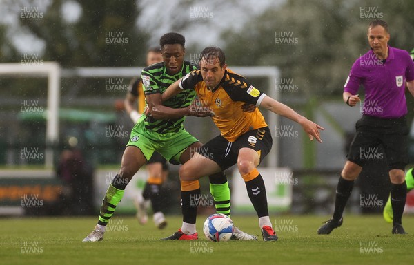 230521 - Forest Green Rovers v Newport County - SkyBet League Two Play off Semi-Final, Second Leg - Ebrima Adams of Forest Green Rovers and Matty Dolan of Newport County compete for the ball