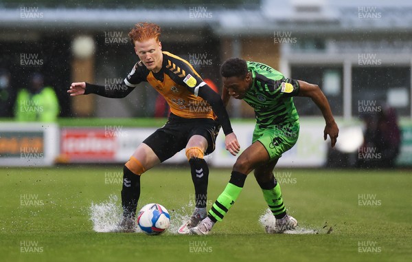 230521 - Forest Green Rovers v Newport County - SkyBet League Two Play off Semi-Final, Second Leg - Ryan Haynes of Newport County takes on Ebrima Adams of Forest Green Rovers