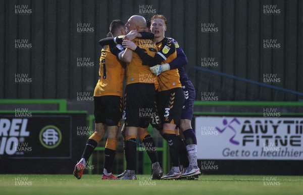 230521 - Forest Green Rovers v Newport County - SkyBet League Two Play off Semi-Final, Second Leg - Newport County players celebrate the win at the end of the match