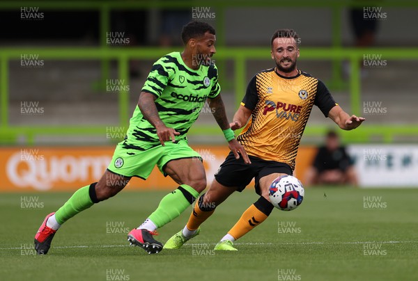 230722 - Forest Green Rovers v Newport County - Pre Season Friendly - Aaron Willdeg of Newport county is challenged by David Davis of Forest Green Rovers