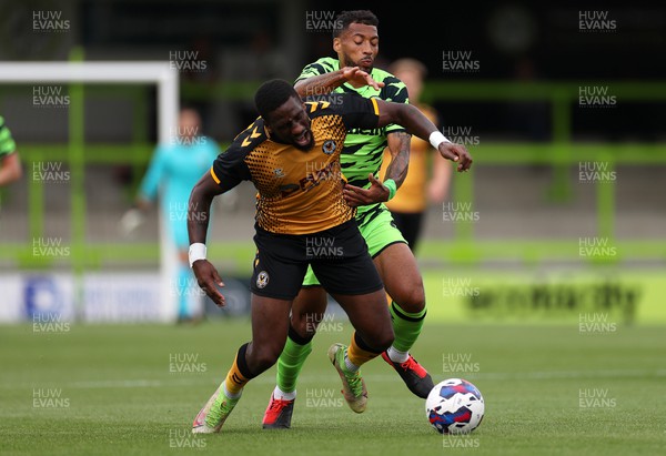 230722 - Forest Green Rovers v Newport County - Pre Season Friendly - Omar Bogle of Newport County is challenged by David Davis of Forest Green Rovers