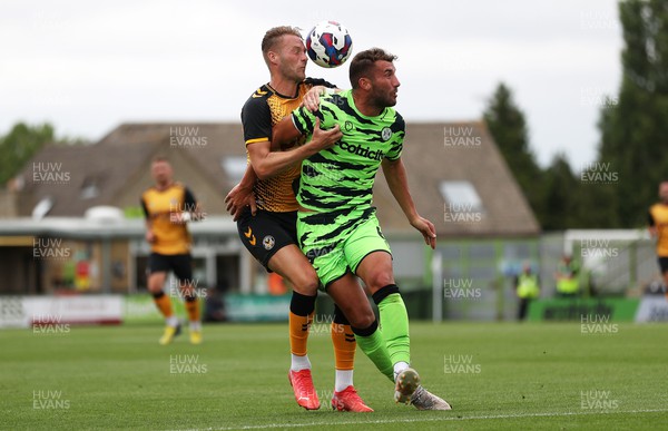 230722 - Forest Green Rovers v Newport County - Pre Season Friendly - Cameron Norman of Newport County is challenged by Baily Cargill of Forest Green Rovers