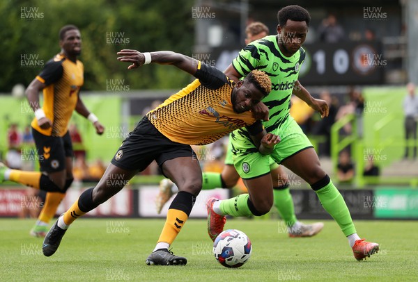 230722 - Forest Green Rovers v Newport County - Pre Season Friendly - Offrande Zanzala of Newport County is tackled by Udoka Godwin-Malife of Forest Green Rovers