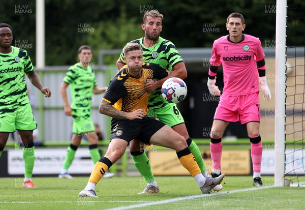 230722 - Forest Green Rovers v Newport County - Pre Season Friendly - James Clarke of Newport County is challenged by Baily Cargill of Forest Green Rovers