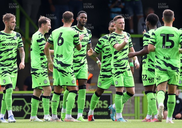 230722 - Forest Green Rovers v Newport County - Pre Season Friendly - Jamille Matt of Forest Green Rovers celebrates with team mates after scoring a goal