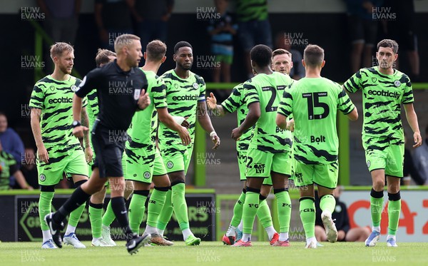 230722 - Forest Green Rovers v Newport County - Pre Season Friendly - Jamille Matt of Forest Green Rovers celebrates with team mates after scoring a goal