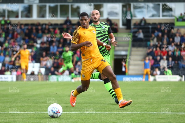 310819 - Forest Green Rovers v Newport County - EFL SkyBet League 2 - Tristan Abrahams of Newport County takes on Farrend Rawson of Forest Green Rovers