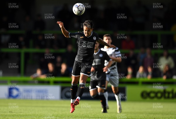 280721 - Forest Green Rovers v Swansea City - Preseason Friendly - Yan Dhanda of Swansea City heads the ball