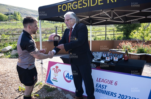 200523 - Forgeside v West Mon, Admiral National League 6 East - WRU Board member Bryn Parker presents Forgeside players with their medals after winning the Admiral National League 6 East