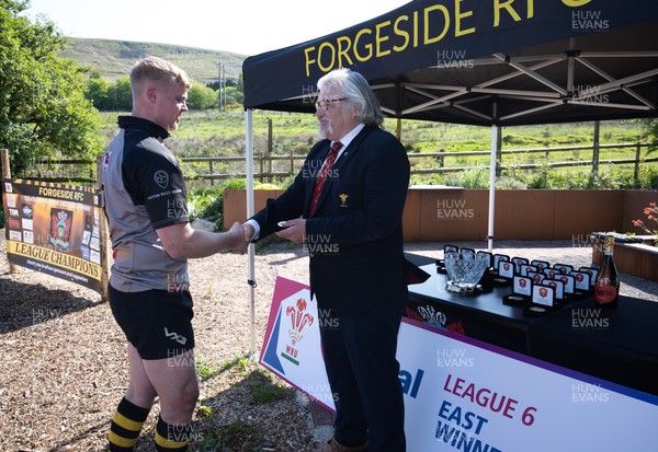 200523 - Forgeside v West Mon, Admiral National League 6 East - WRU Board member Bryn Parker presents Forgeside players with their medals after winning the Admiral National League 6 East