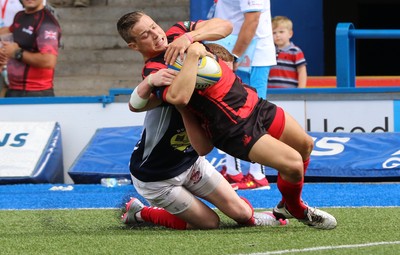 280816 - National Foster's 7s - Aberavon's Stef Andrews powers over to score try against Llanelli